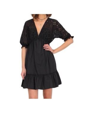 HWA APPAREL PLUNGE DRESS WITH BRODERIE EYELET UPPER IN COTTON BLEND SZ L